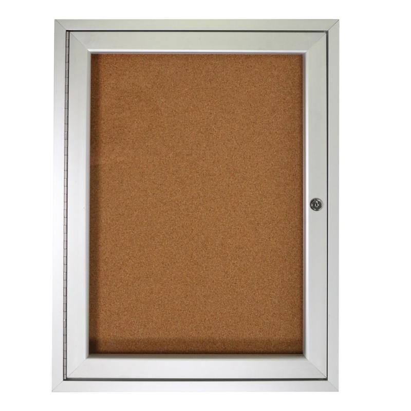 Ghent 1 Door Enclosed Natural Cork Bulletin Board, Satin Aluminum Frame, 36inH x 30inW MPN:PA13630K