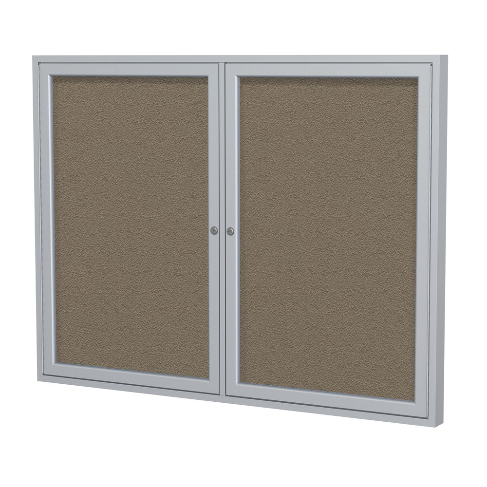 Ghent 2 Door Enclosed Fabric Bulletin Board, Satin Aluminum Frame, 36inH x 48inW, Taupe MPN:PA23648F-96