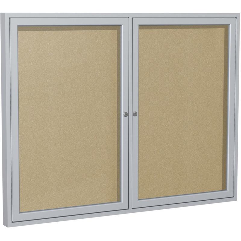 Ghent 2 Door Enclosed Vinyl Bulletin Board, Satin Aluminum Frame, 36inH x 48inW, Caramel MPN:PA23648VX-181