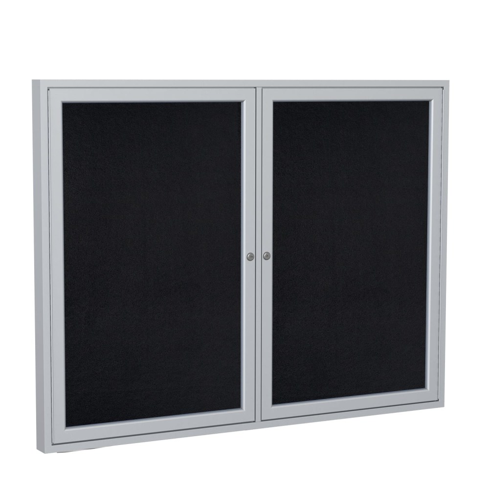 Ghent 2 Door Enclosed Recycled Rubber Bulletin Board, Satin Aluminum Frame, 36inH x 60inW, Black MPN:PA23660TR-BK