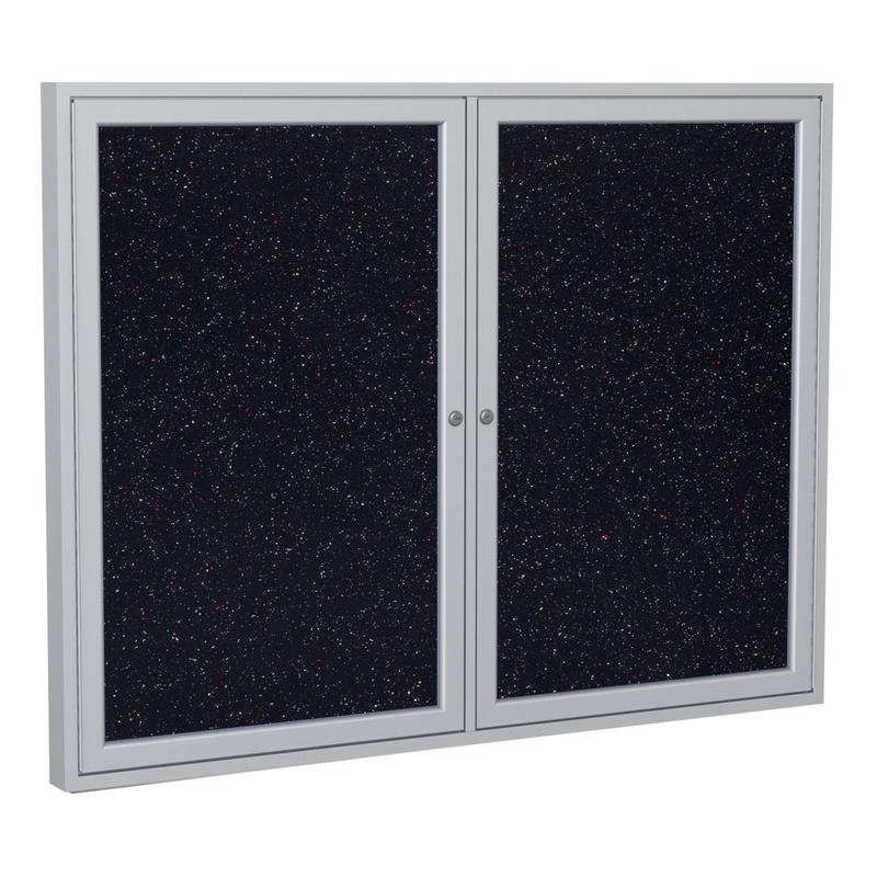 Ghent 2 Door Enclosed Recycled Rubber Bulletin Board, Satin Aluminum Frame, 36inH x 60inW, Confetti MPN:PA23660TR-CF