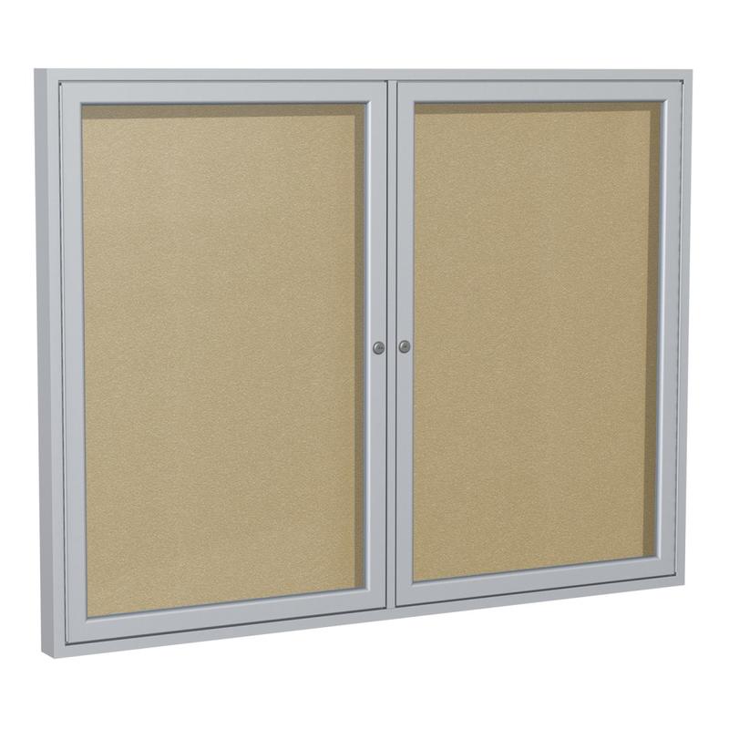 Ghent 2 Door Enclosed Vinyl Bulletin Board, Satin Aluminum Frame, 36inH x 60inW, Caramel MPN:PA23660VX-181
