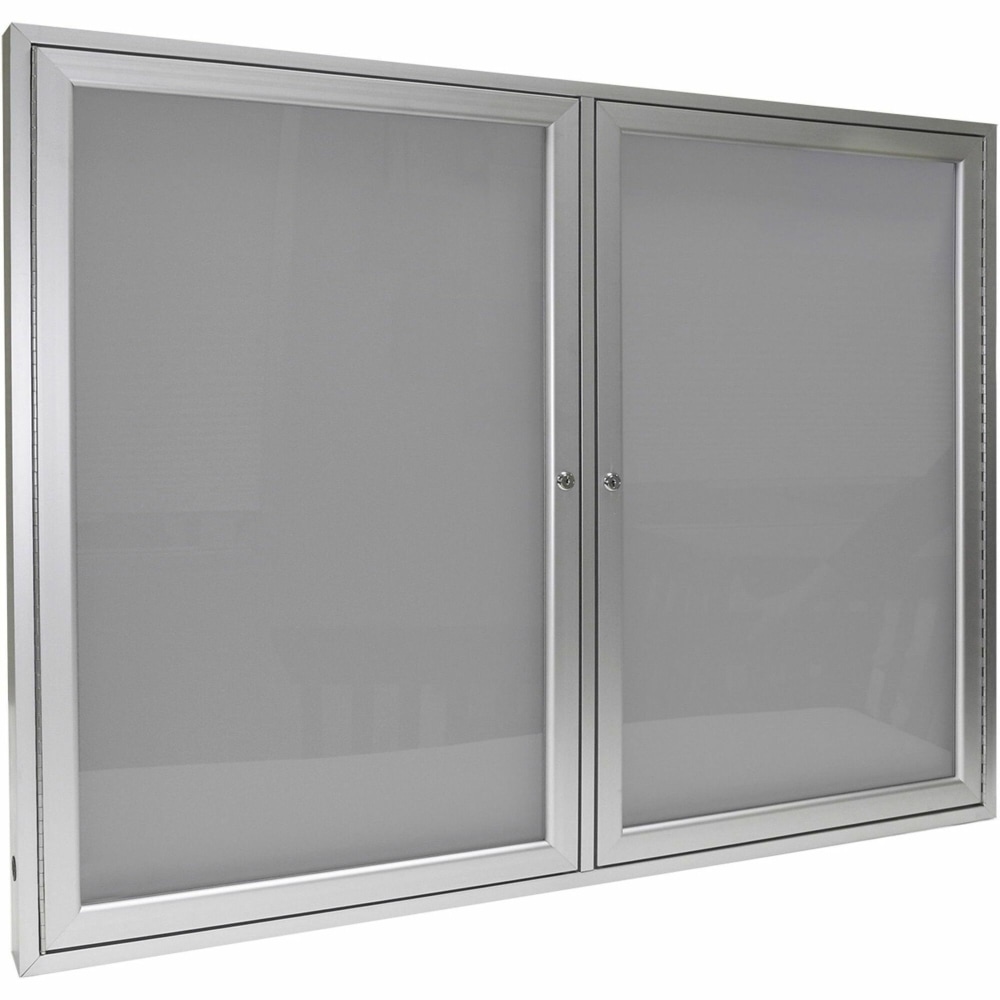 Ghent 2 Door Enclosed Vinyl Bulletin Board with Satin Frame - 36in Board x 60in Board- Silver Vinyl Surface - PA23660VX193 MPN:PA23660VX-193