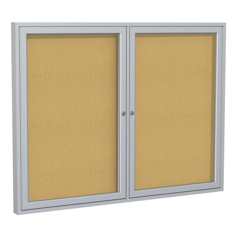 Ghent 2 Door Enclosed Natural Cork Bulletin Board, Satin Aluminum Frame, 48inH x 60inW MPN:PA24860K