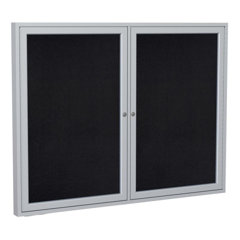 Ghent 2 Door Enclosed Recycled Rubber Bulletin Board, Satin Aluminum Frame, 48inH x 60inW, Black MPN:PA24860TR-BK