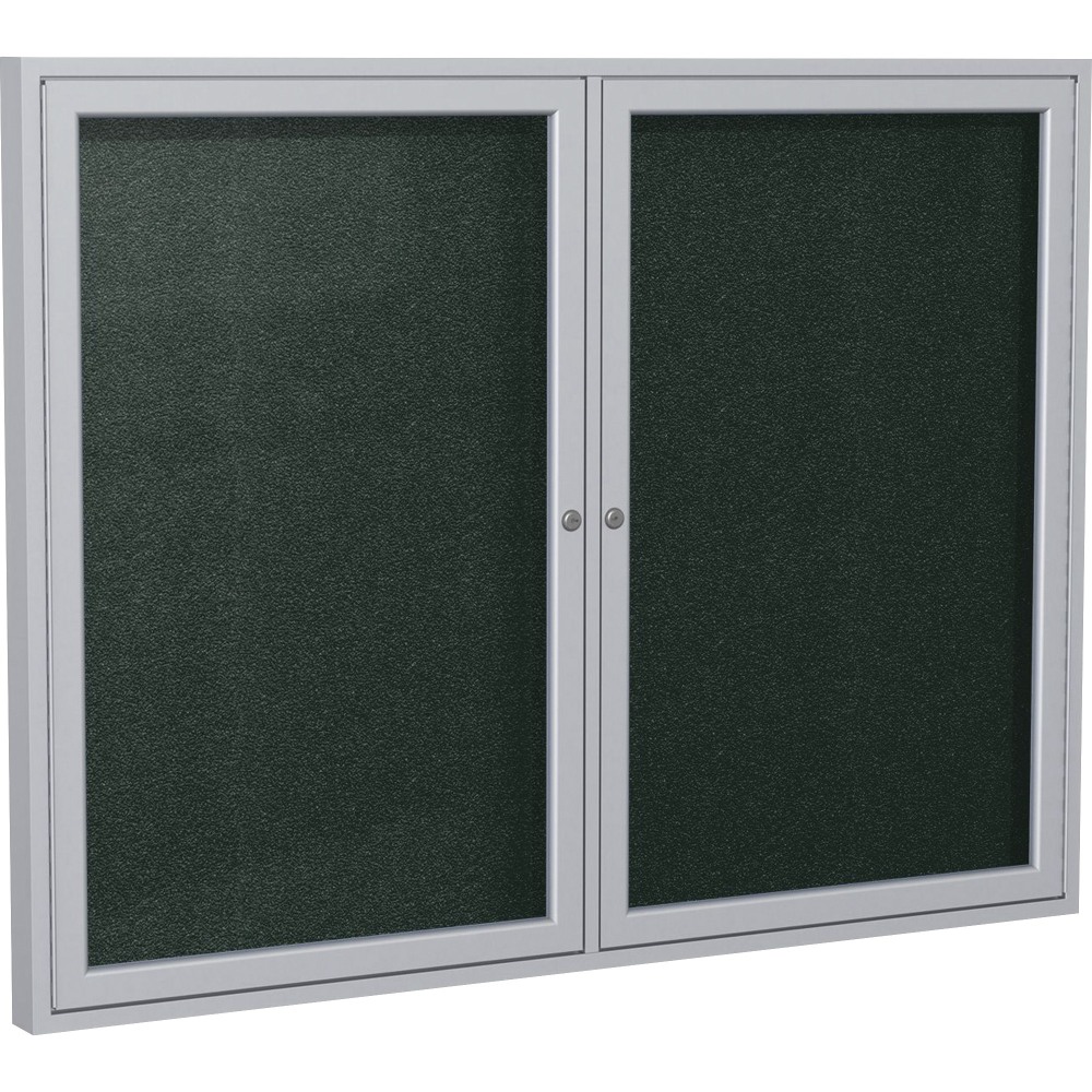Ghent 2 Door Enclosed Vinyl Bulletin Board with Satin Frame, 48inH x 60inW, Ebony Vinyl Surface MPN:PA24860VX-183