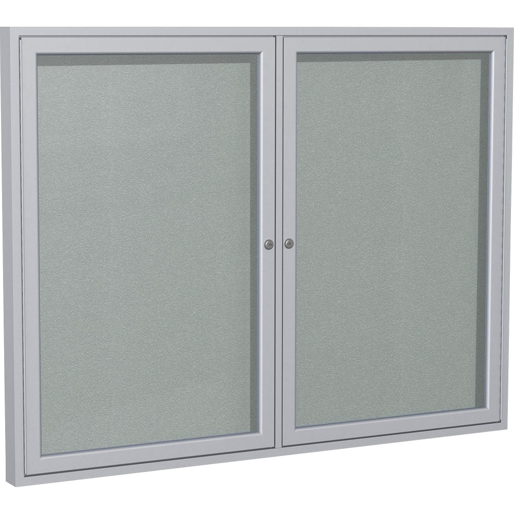 Ghent 2 Door Enclosed Vinyl Bulletin Board with Satin Frame - 48in Height x 60in Width - Silver Vinyl Surface MPN:PA24860VX-193