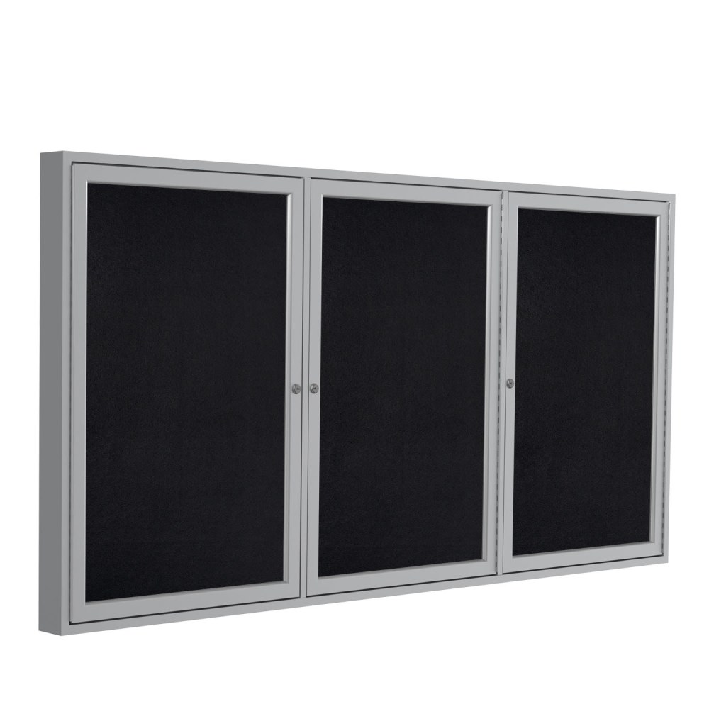 Ghent 3 Door Enclosed Recycled Rubber Bulletin Board, Satin Aluminum Frame, 36inH x 72inW, Black MPN:PA33672TR-BK