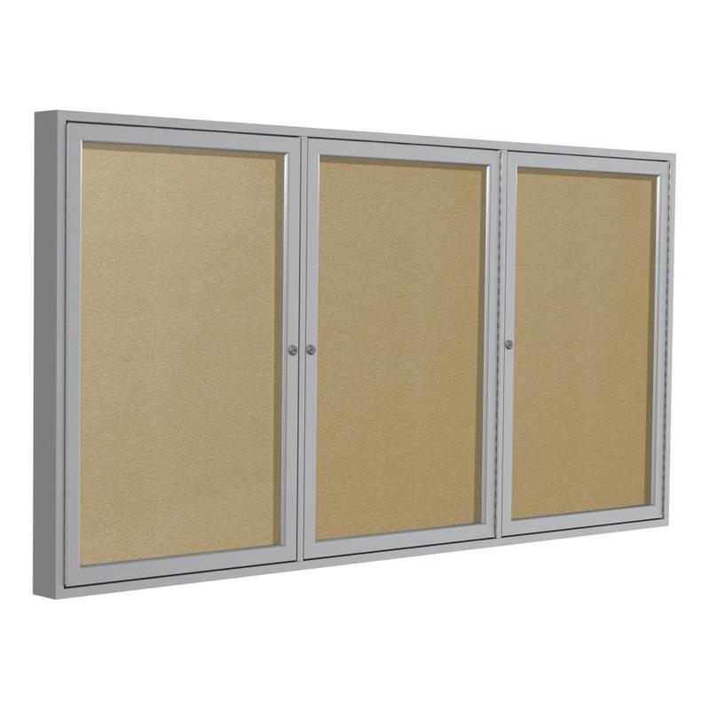 Ghent 3 Door Enclosed Vinyl Bulletin Board, Satin Aluminum Frame, 36inH x 72inW, Caramel MPN:PA33672VX-181