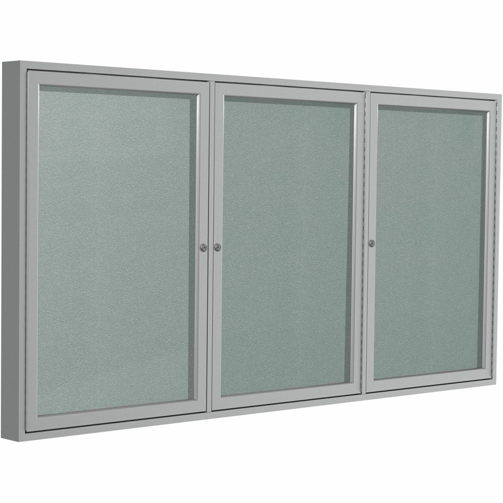 Ghent 3 Door Enclosed Vinyl Bulletin Board with Satin Frame - 36in Board x 72in Board- Silver Vinyl Surface - PA33672VX193 MPN:PA33672VX-193