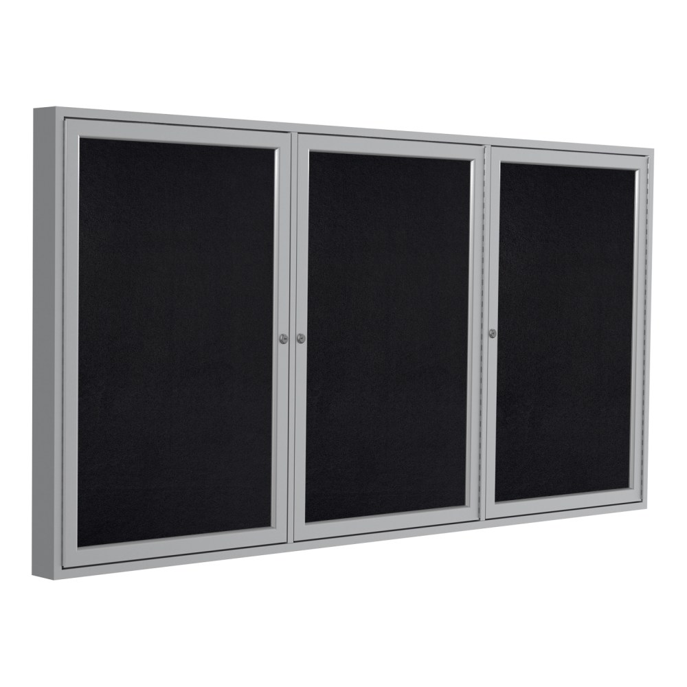 Ghent 3 Door Enclosed Recycled Rubber Bulletin Board, Satin Aluminum Frame, 48inH x 96inW, Black MPN:PA34896TR-BK