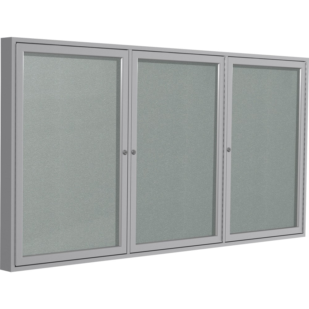 Ghent 3 Door Enclosed Vinyl Bulletin Board, Satin Aluminum Frame, 48inH x 96inW, Silver MPN:PA34896VX-193