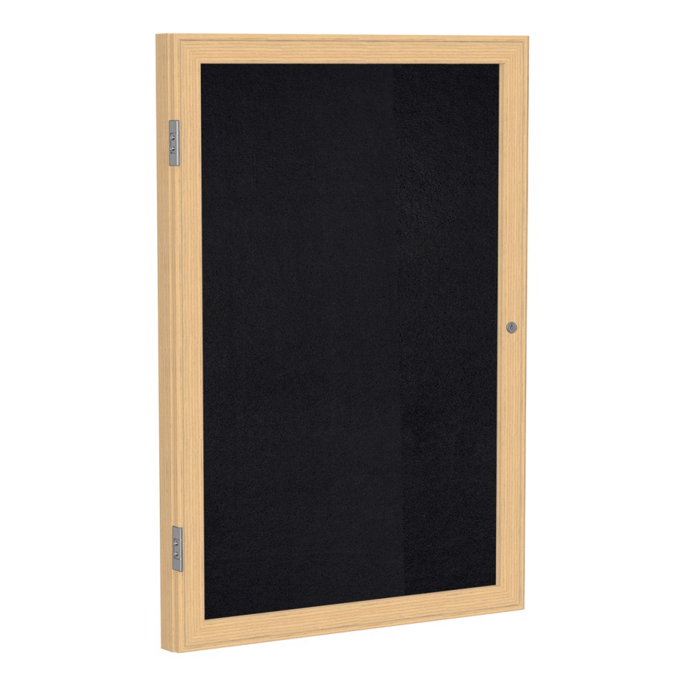Ghent 1 Door Enclosed Recycled Rubber Bulletin Board, Oak Wood Frame, 36inH x 24inW, Black MPN:PW13624TR-BK
