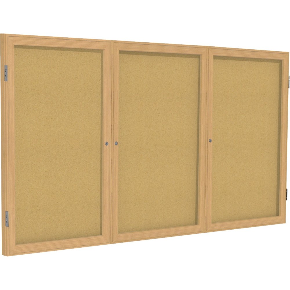 Ghent 3 Door Enclosed Natural Cork Bulletin Board with Oak Wood Frame - 48in Board x 96in Board- Natural Cork Surface - PW34896K MPN:PW34896K