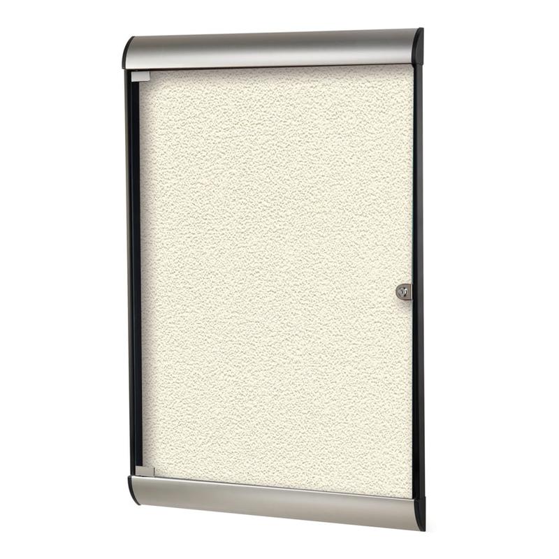 Ghent Silhouette 1-Door Enclosed Bulletin Board, Vinyl, 42-1/8in x 27-3/4in, Ivory, Satin Black Aluminum Frame MPN:SILH20412
