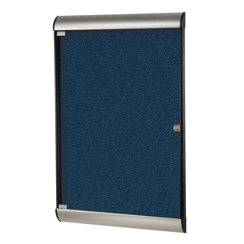 Ghent Silhouette 1-Door Enclosed Bulletin Board, Vinyl, 42-1/8in x 27-3/4in, Navy, Satin Black Aluminum Frame MPN:SILH20417
