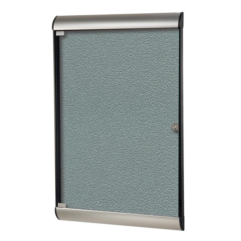 Ghent Silhouette 1-Door Enclosed Bulletin Board, Vinyl, 42-1/8in x 27-3/4in, Stone, Satin Black Aluminum Frame MPN:SILH20419