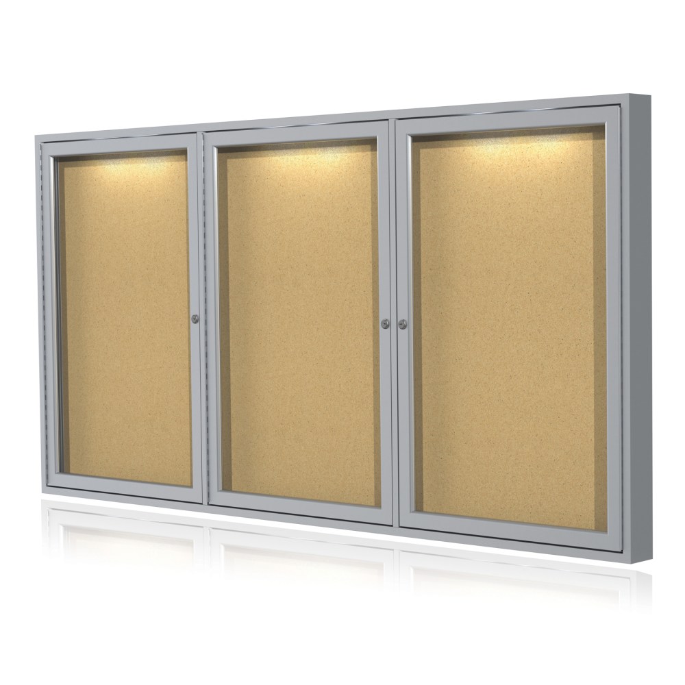 Ghent 3 Door Enclosed Natural Cork Bulletin Board, Concealed Lighting, 48inH x 96inW MPN:CPA34896K
