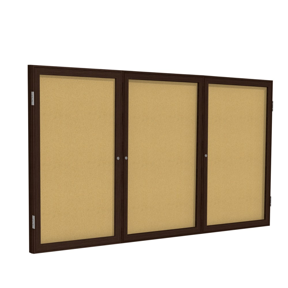Ghent 3 Door Enclosed Natural Cork Bulletin Board, Walnut Wood Frame, 48inH x 72inW MPN:PN34872K