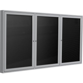 Ghent Enclosed Letter Board - Outdoor / Indoor - 3 Door - Black Flannel w/Silver Frame - 36