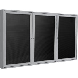 Ghent Enclosed Letter Board - Outdoor / Indoor - 3 Door - Black Flannel w/Silver Frame - 48
