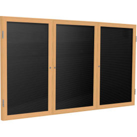 Ghent Enclosed Letter Board - 3 Door - Black Letterboard w/Oak Frame - 48