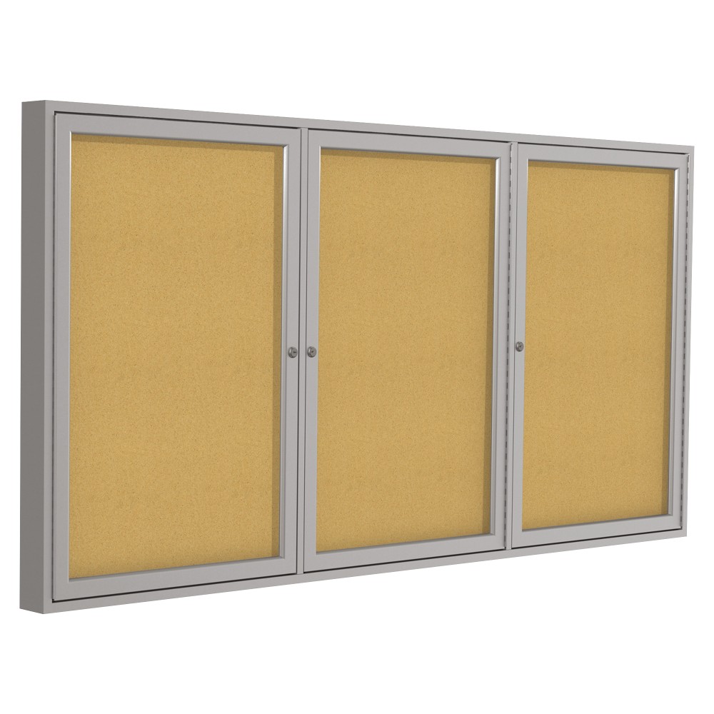 Ghent 3-door Enclosed Cork Bulletin Board - 48in Board x 72in Board- Natural Cork Surface - Self-healing, Shatter Resistant, Tamper Proof, Locking Door MPN:PA34872K