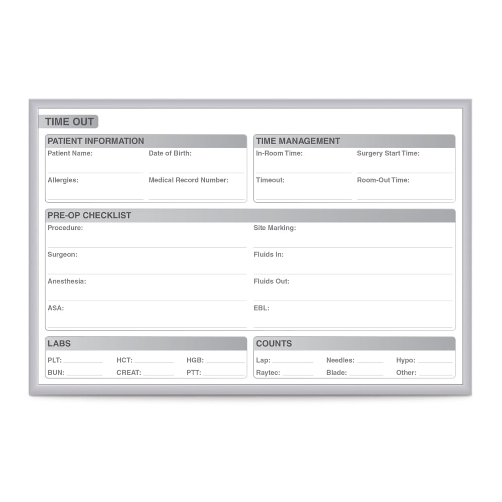 Ghent Healthcare/Time Out Magnetic Dry-Erase Whiteboard, 24in x 36in, Aluminum Frame With Silver Finish MPN:GRPM312T-23