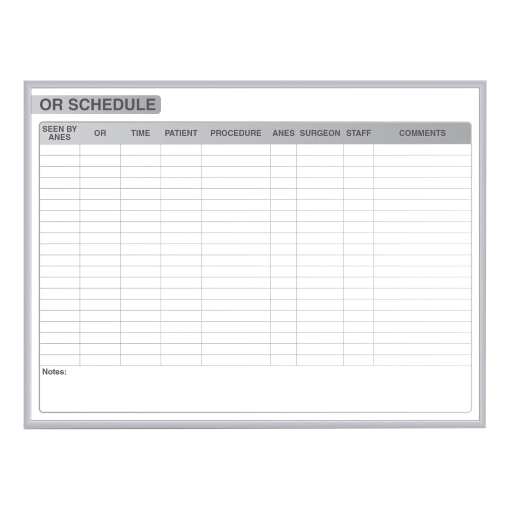 Ghent OR Schedule Magnetic Dry-Erase Whiteboard, 36in x 48in, Aluminum Frame With Silver Finish MPN:GRPM313S-34