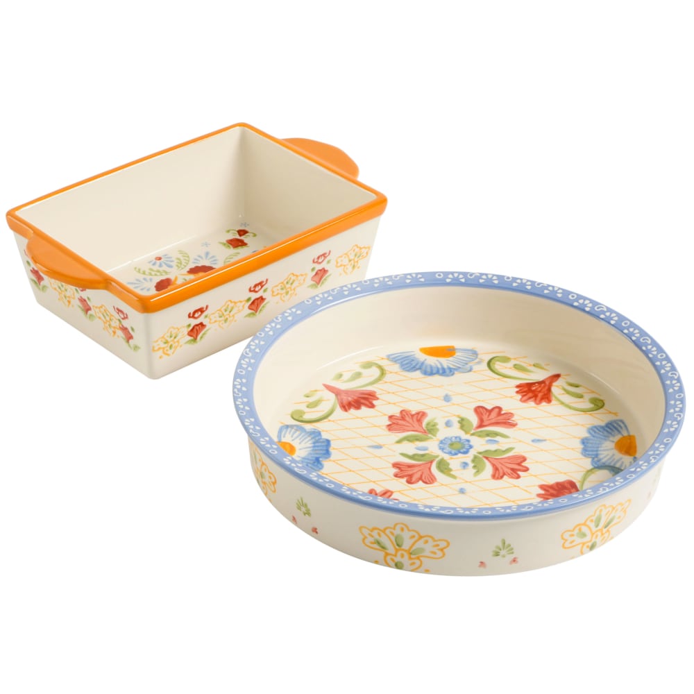 Gibson Laurie Gates Tierra Hand-Painted 2-Piece Pie Dish And Bakeware Set, Multicolor MPN:995116884M