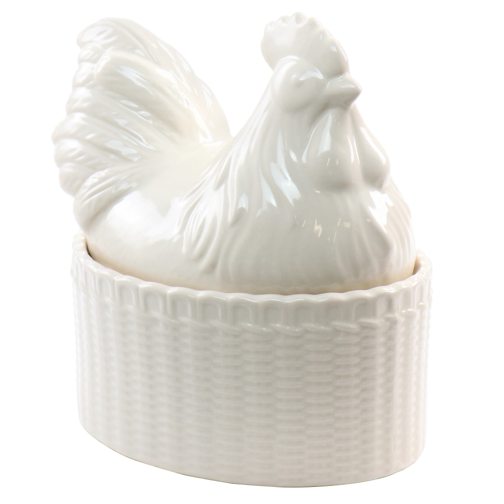 Martha Stewart Stoneware Sculpted Rooster Covered Oval Baker, 6in, Cream MPN:995116956M