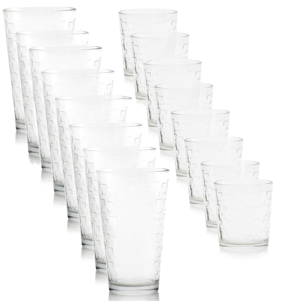 Gibson Home Great Foundations 16-Piece Tumbler And Double Old Fashioned Glass Set, 16 Oz/13 Oz, Square Pattern, Clear MPN:995100104M