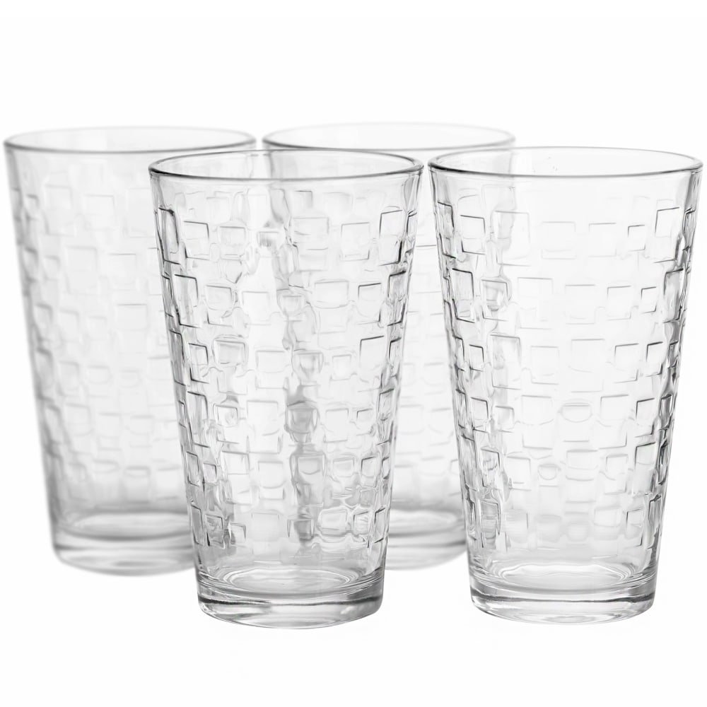 Gibson Home Great Foundations 4-Piece Tumbler Set, 16 Oz, Clear/Square Pattern MPN:995100629M