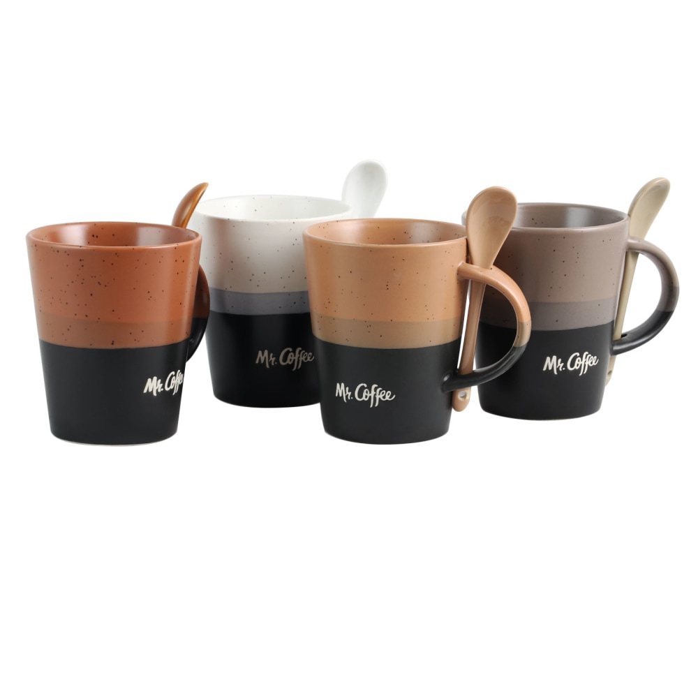 Mr. Coffee Mug And Spoon Set, Cafe Greco, 14 Oz., Multicolor, Set Of 4 Mugs With Matching Spoons MPN:995105382M
