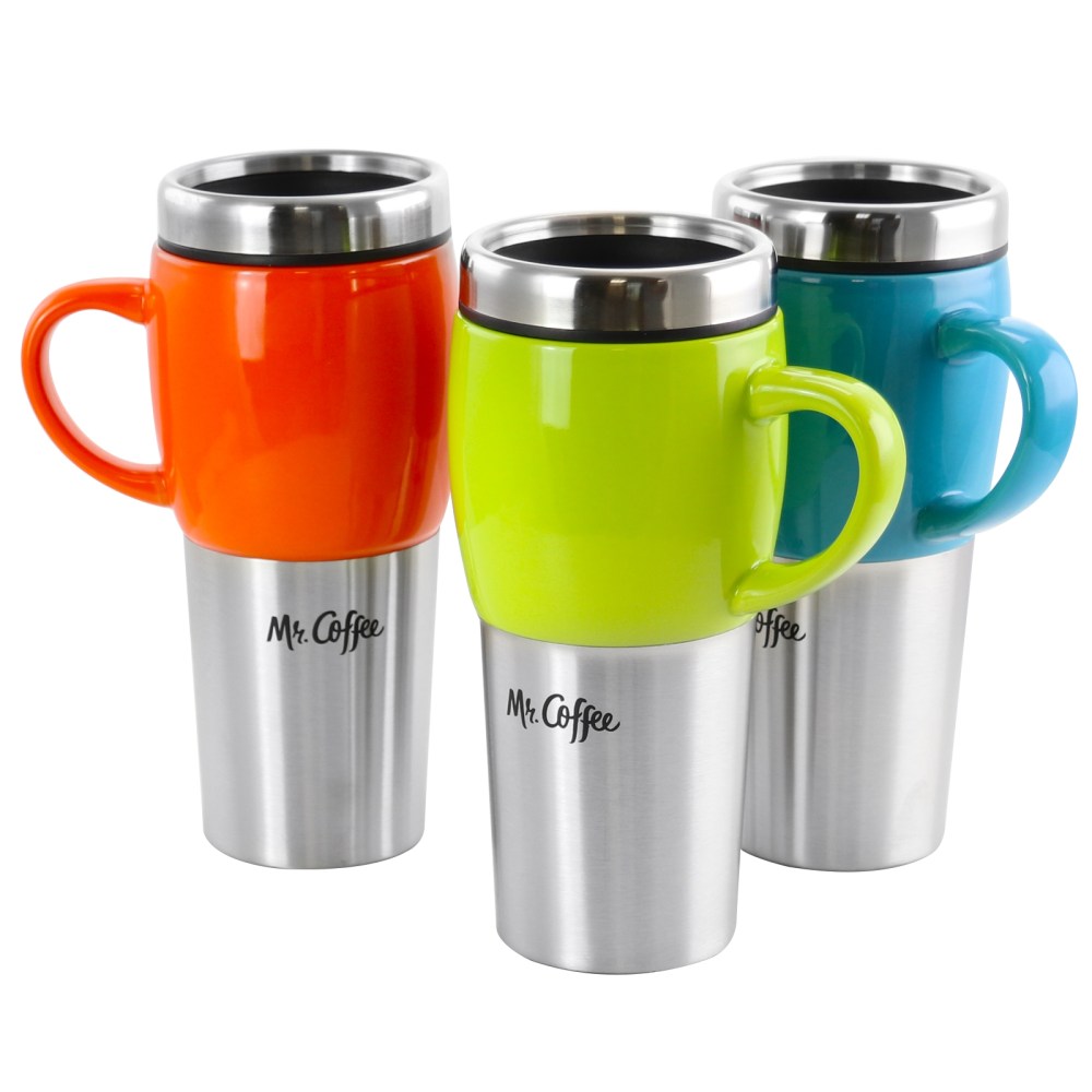 Mr. Coffee Traverse 3-Piece Travel Mug Set, 16 Oz, Orange/Turquoise/Green MPN:995112216M
