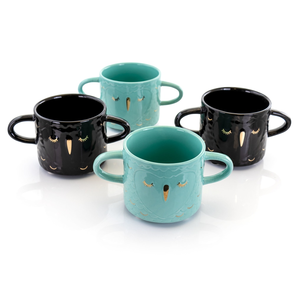 Gibson Home Lashes Figural Mugs, 24.5 Oz, Teal, Set Of 4 Mugs MPN:995113960M