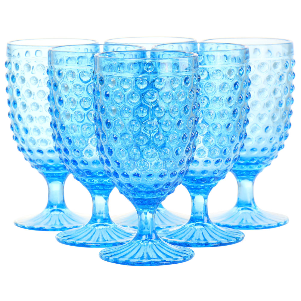 Martha Stewart Hobnail Goblet Drinkware Set, 14.2 Oz, Blue, Set Of 6 Pieces MPN:995116853M
