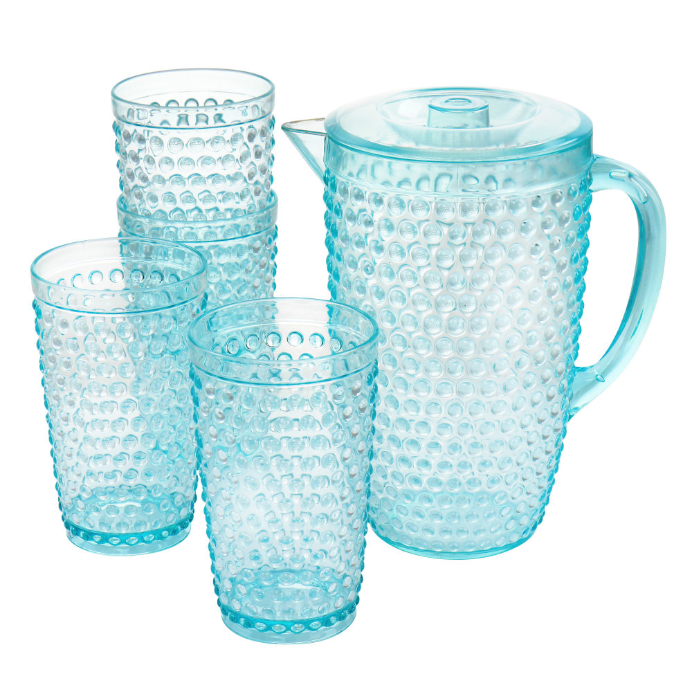 Gibson Home Malone 5-Piece Plastic Pitcher And Tumbler Set, 21 Oz, Light Blue MPN:995116861M