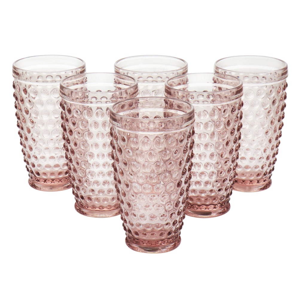 Martha Stewart Hobnail Handmade Glass Tumbler Set, 14.3 Oz, Pink, Set Of 6 Pieces MPN:995116863M