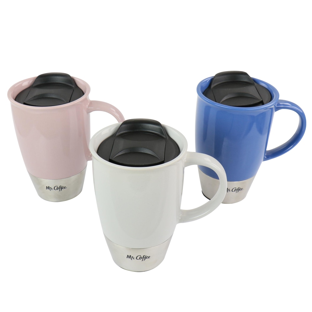 Mr. Coffee 3-Piece Stoneware Travel Mug Set, 14 Oz, Assorted Colors MPN:995116958M