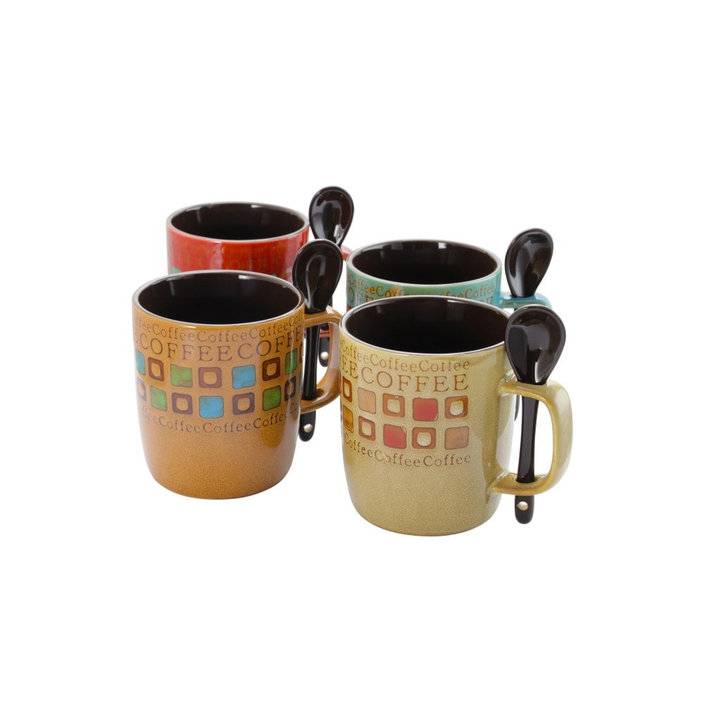Mr. Coffee Mug And Spoon Set, Cafe Americano, 13 Oz., Assorted Colors, Set Of 4 Mugs With Spoons MPN:99583915M