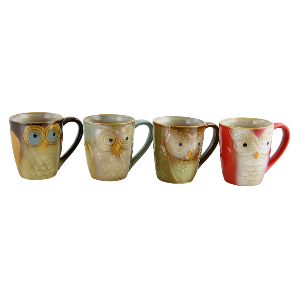 Gibson Owl City 4-Piece Owl Mug Set, 17 Oz, Assorted Colors MPN:99586644M