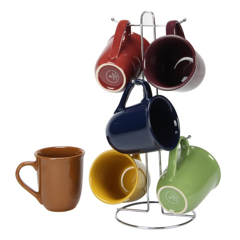 Gibson Home Cafe Amaretto 7-Piece Mug Set With Rack, 15 Oz, Assorted Colors MPN:99586707M