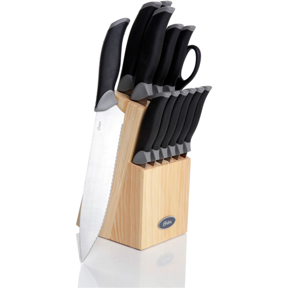 Oster Lindbergh 14 Piece Cutlery Set - 14 Piece(s) - Rubber, Stainless Steel - Stainless Steel, Black MPN:91607.14