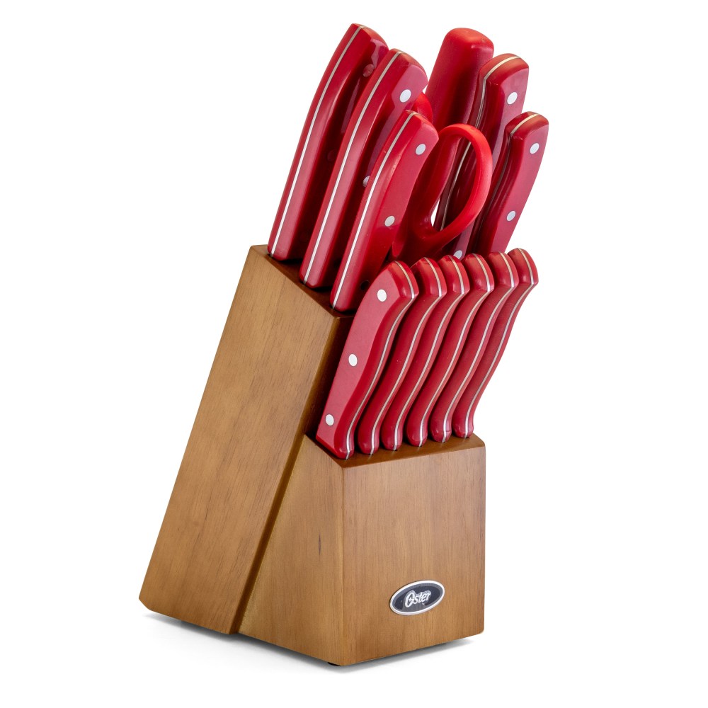 Oster Evansville Stainless-Steel 14-Piece Cutlery Set, Red MPN:995101085M