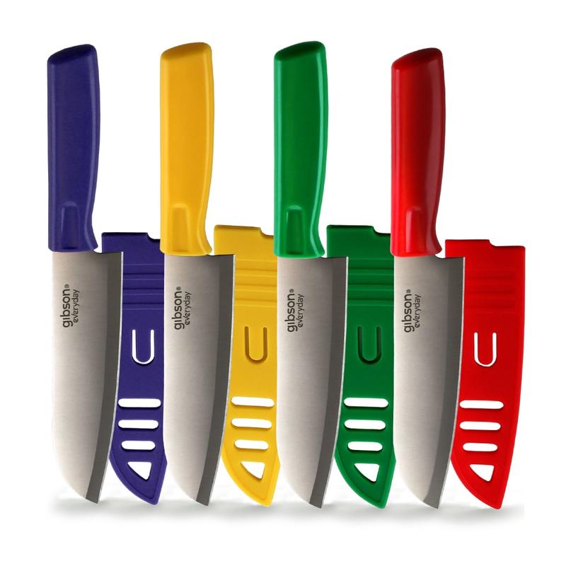 Gibson Everyday Grantville 4-Piece Santoku Knife Set, 6in, Assorted Colors MPN:995105029M