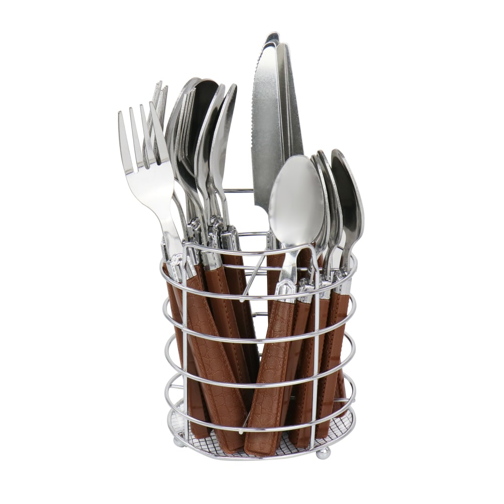 Gibson Everyday Buckstrap 16-Piece Flatware Set With Caddy, Cocoa Brown MPN:995115543M