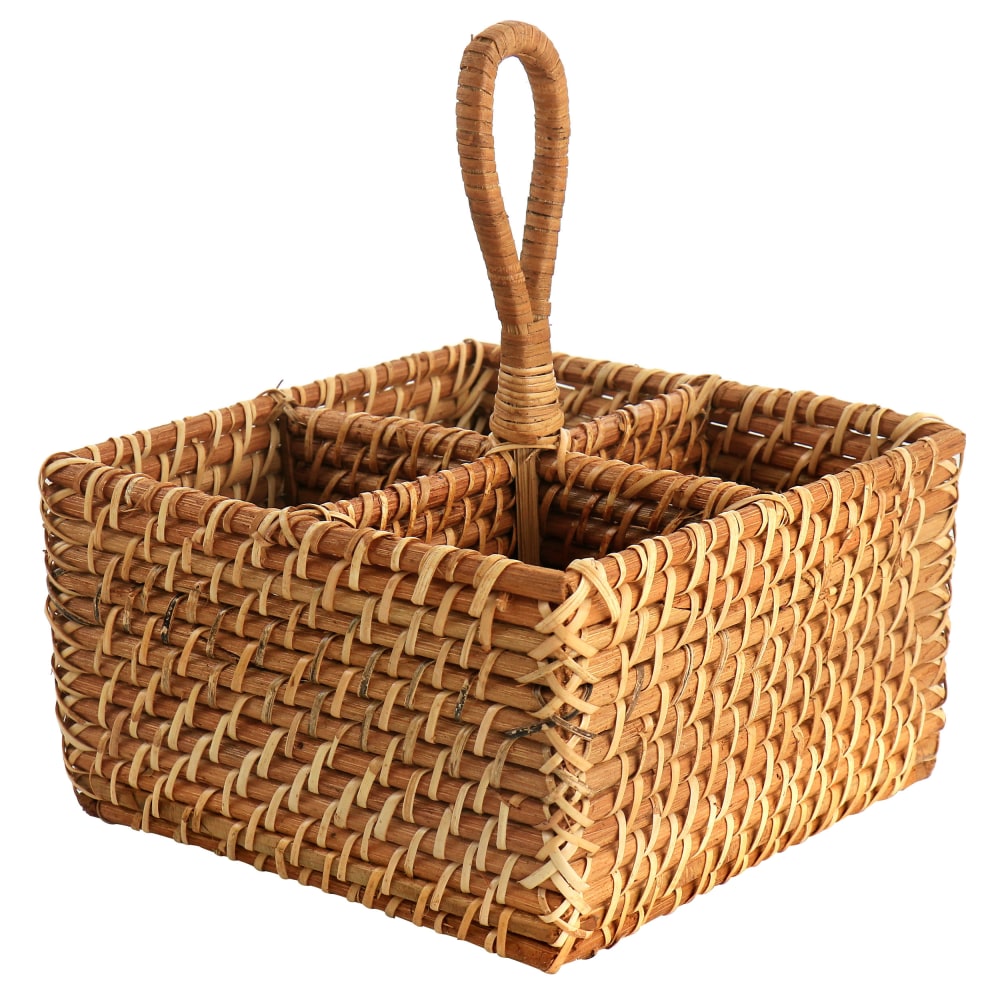 Martha Stewart Rattan Woven 4-Section Flatware Caddy, 10in x 8in x 4-9/16in, Brown MPN:995117948M