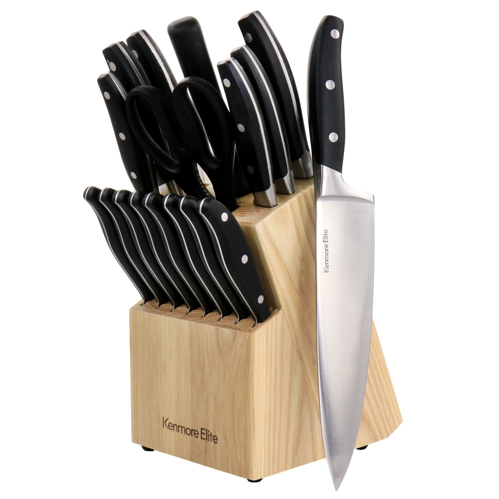 Kenmore Elite 18-Piece Stainless Steel Cutlery And Wood Block Set, Black MPN:995118063M