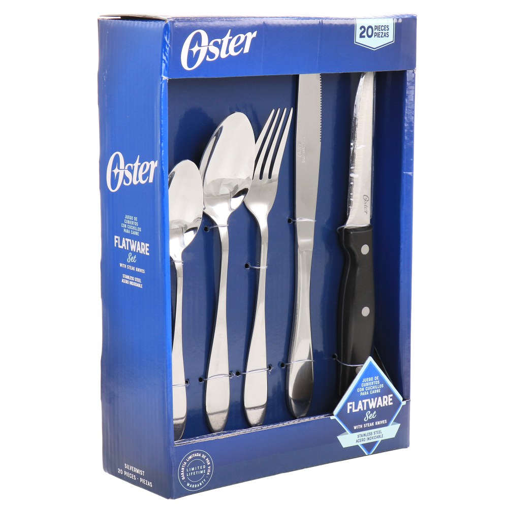 Oster Silvermist 20-Piece Stainless Steel Flatware Set With Steak Knives, Silver MPN:995118084M